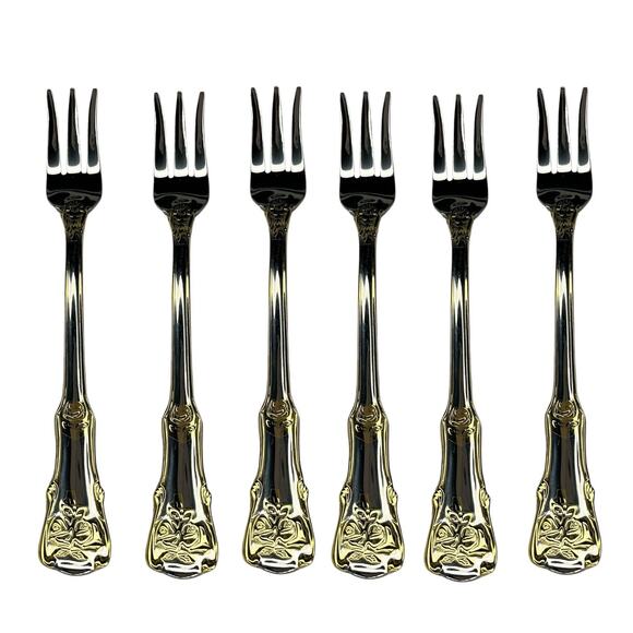 Royal Albert Old Country Roses Seafood Forks Cocktail Gold Accent Set of 6